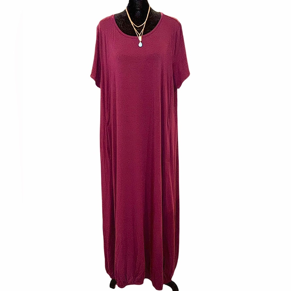 Eileen Fisher Womens XL Dark Purple Parachute Maxi Dress with short sleeves, LN